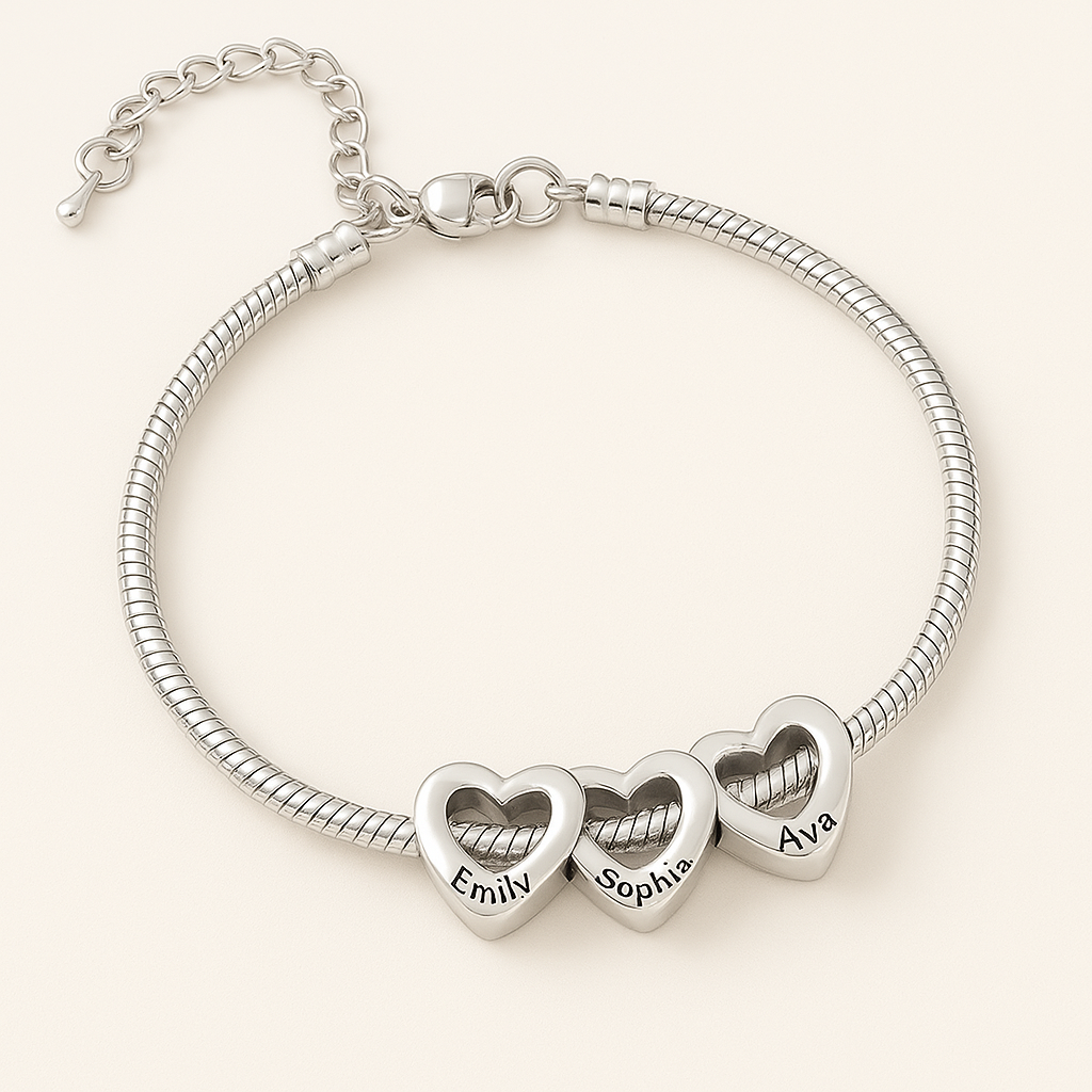 anklet/bracelet with custom engraved heart rings