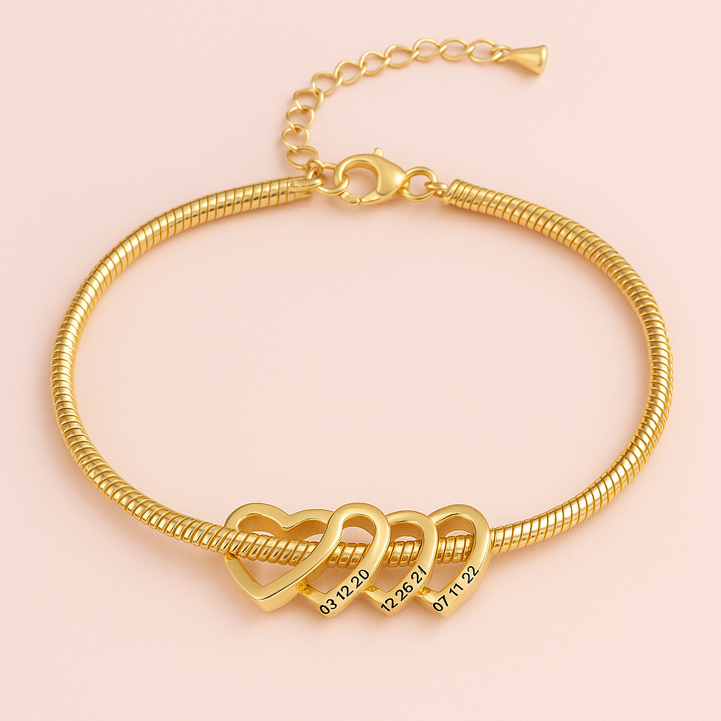 anklet/bracelet with custom engraved heart rings