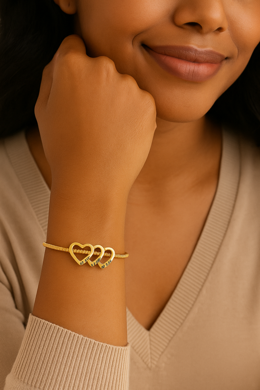 anklet/bracelet with custom engraved heart rings