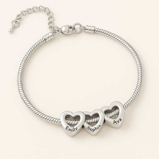 anklet/bracelet with custom engraved heart rings